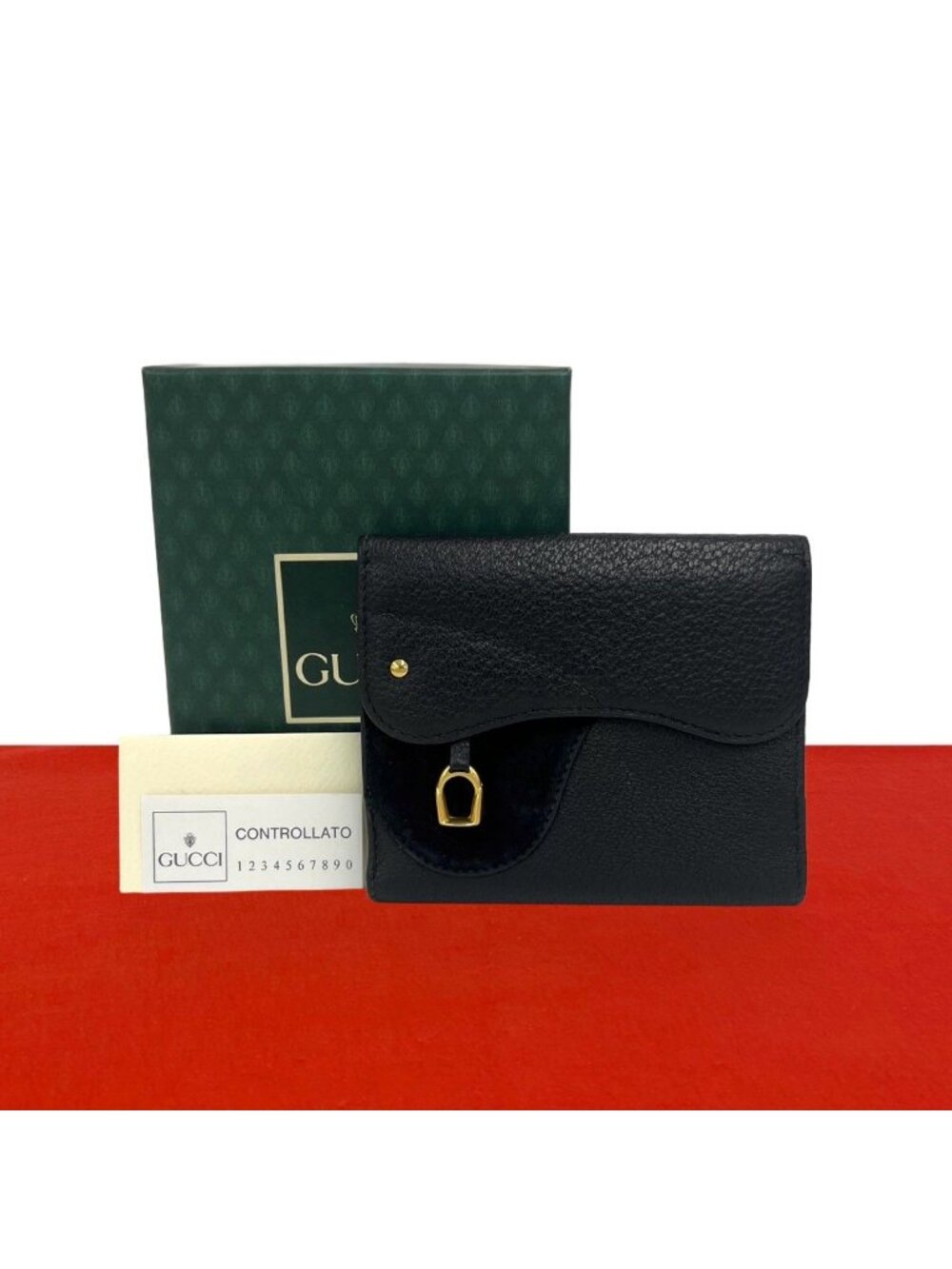 Gucci Vintage Horsebit Leather Suede Bifold Wallet Black